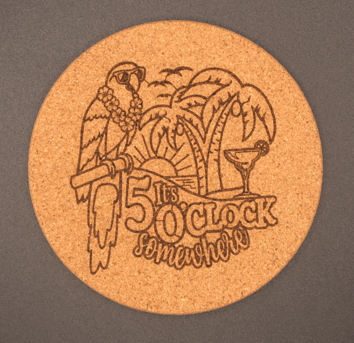 Round Cork Coasters - 5 O'Clock