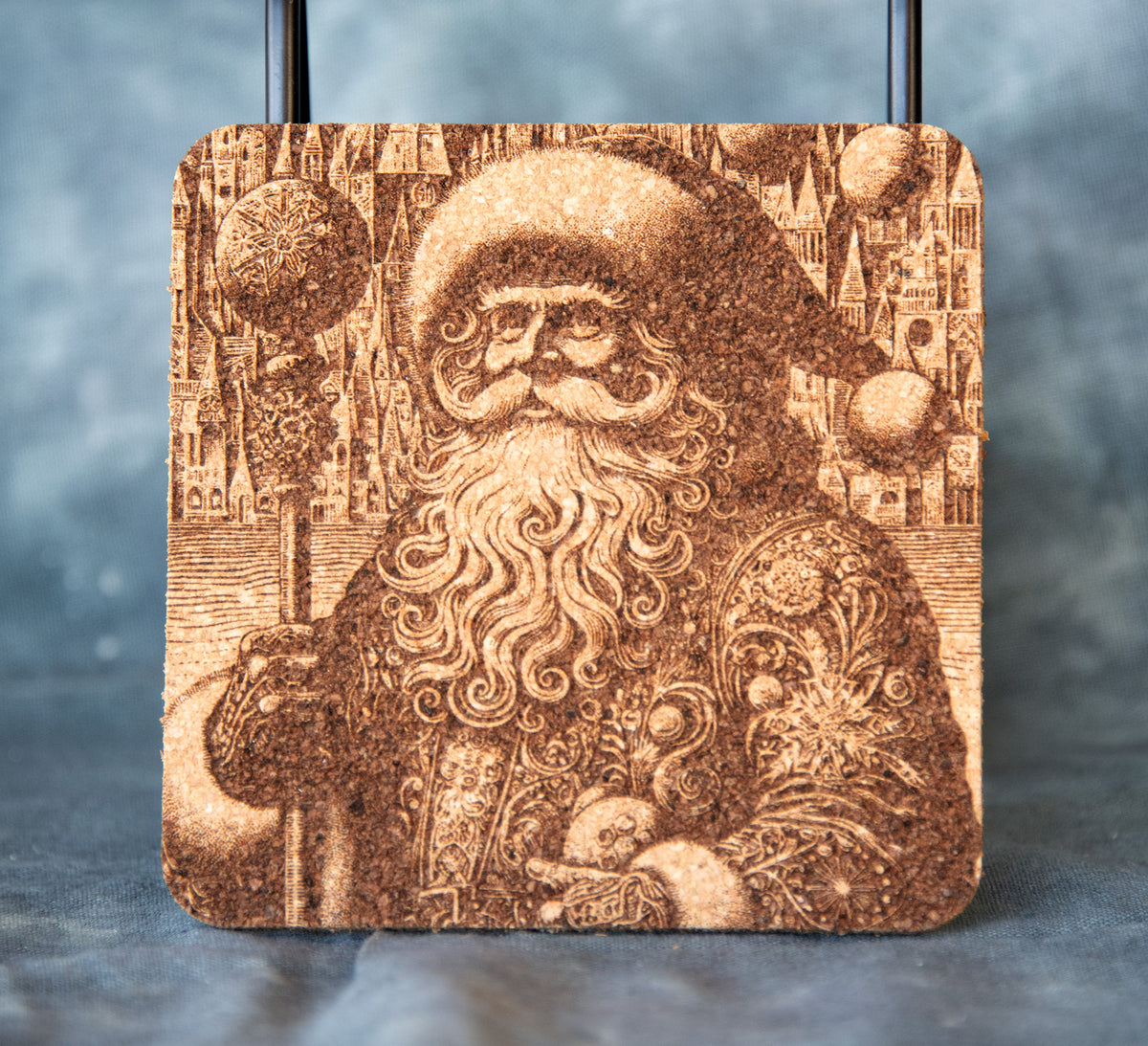 Square Cork Coasters - Classic Santas