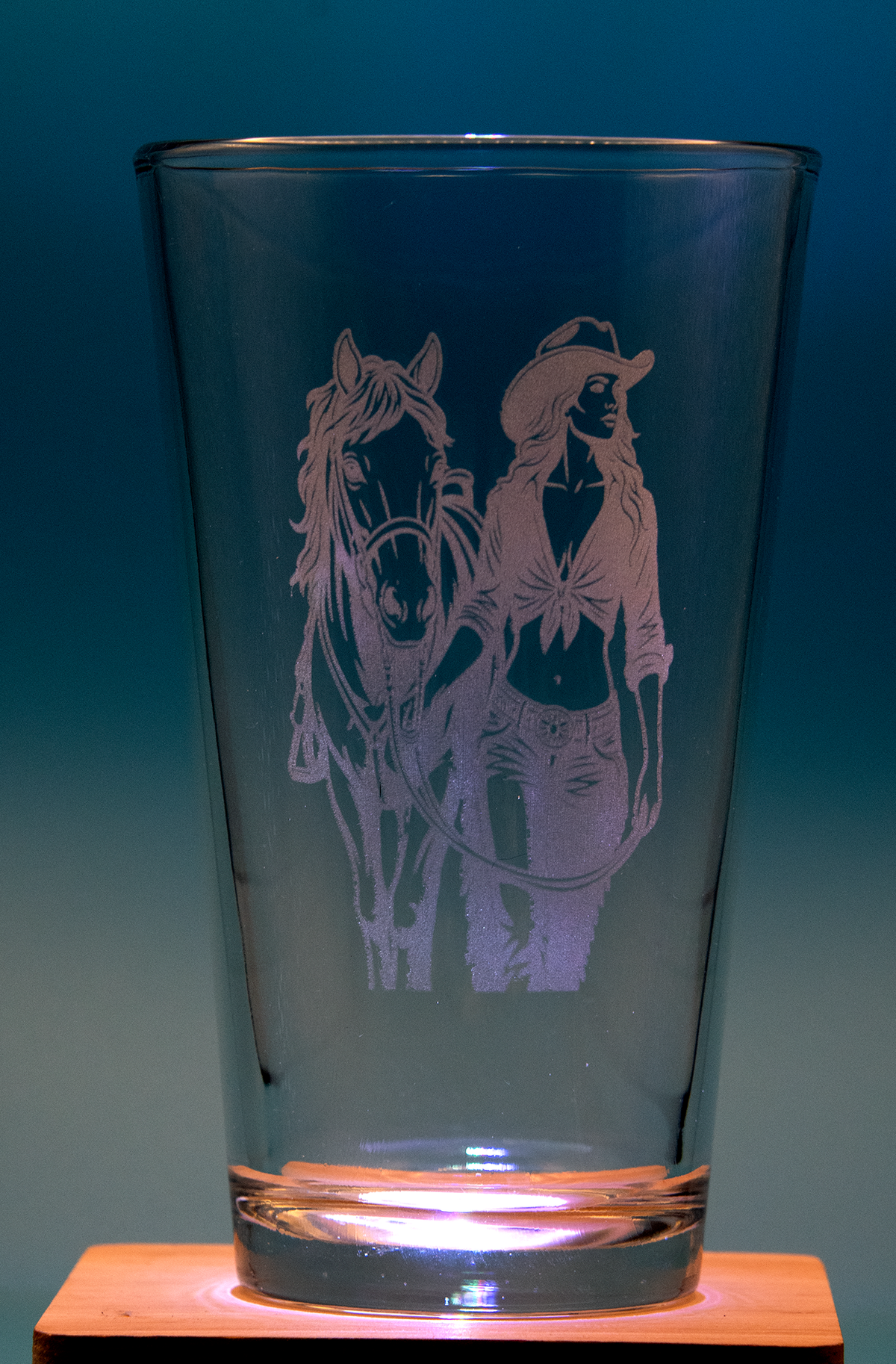 Beer Glass - Cowgirl w/Horse