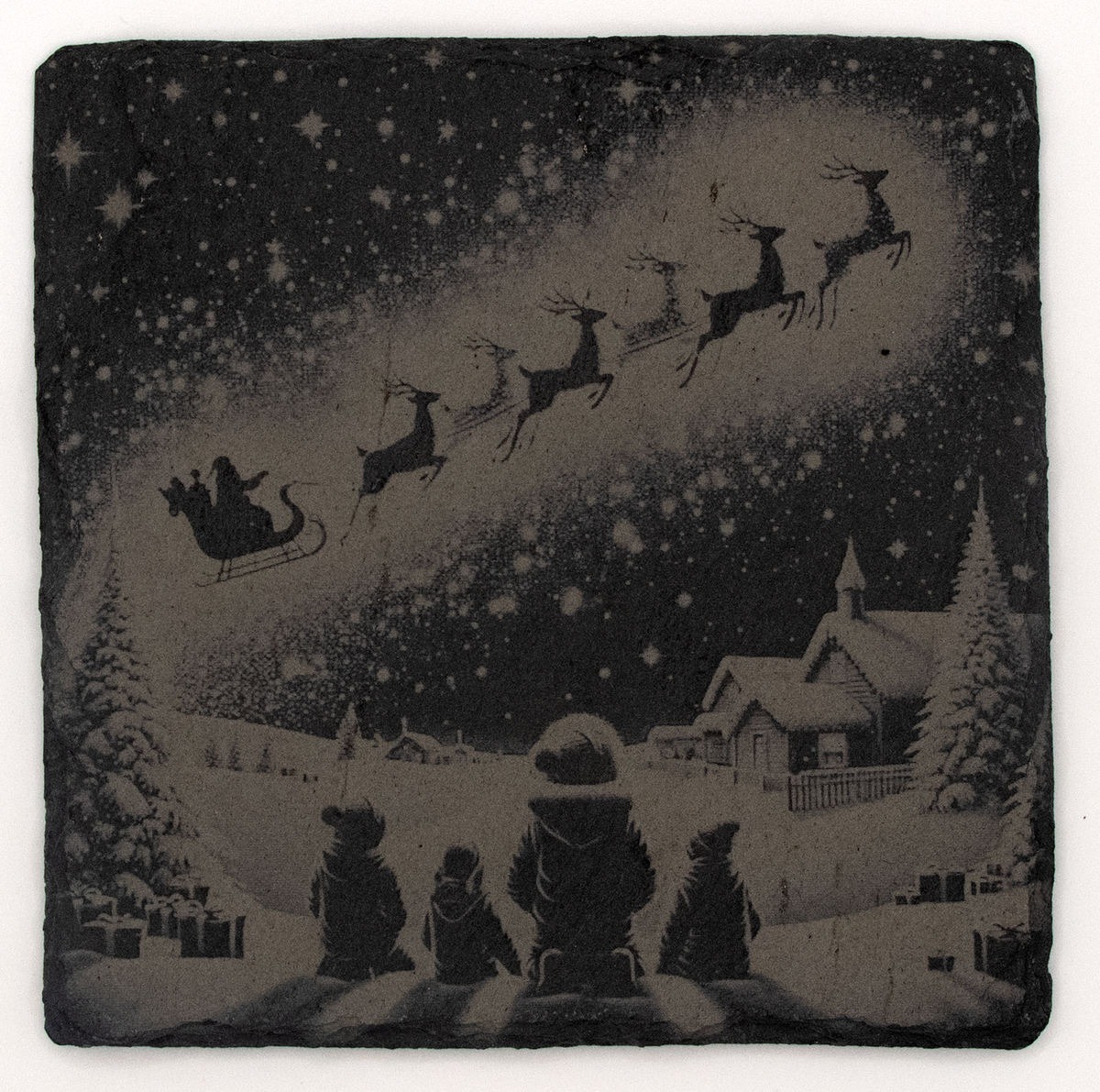Square Slate Coasters - Santa Sky