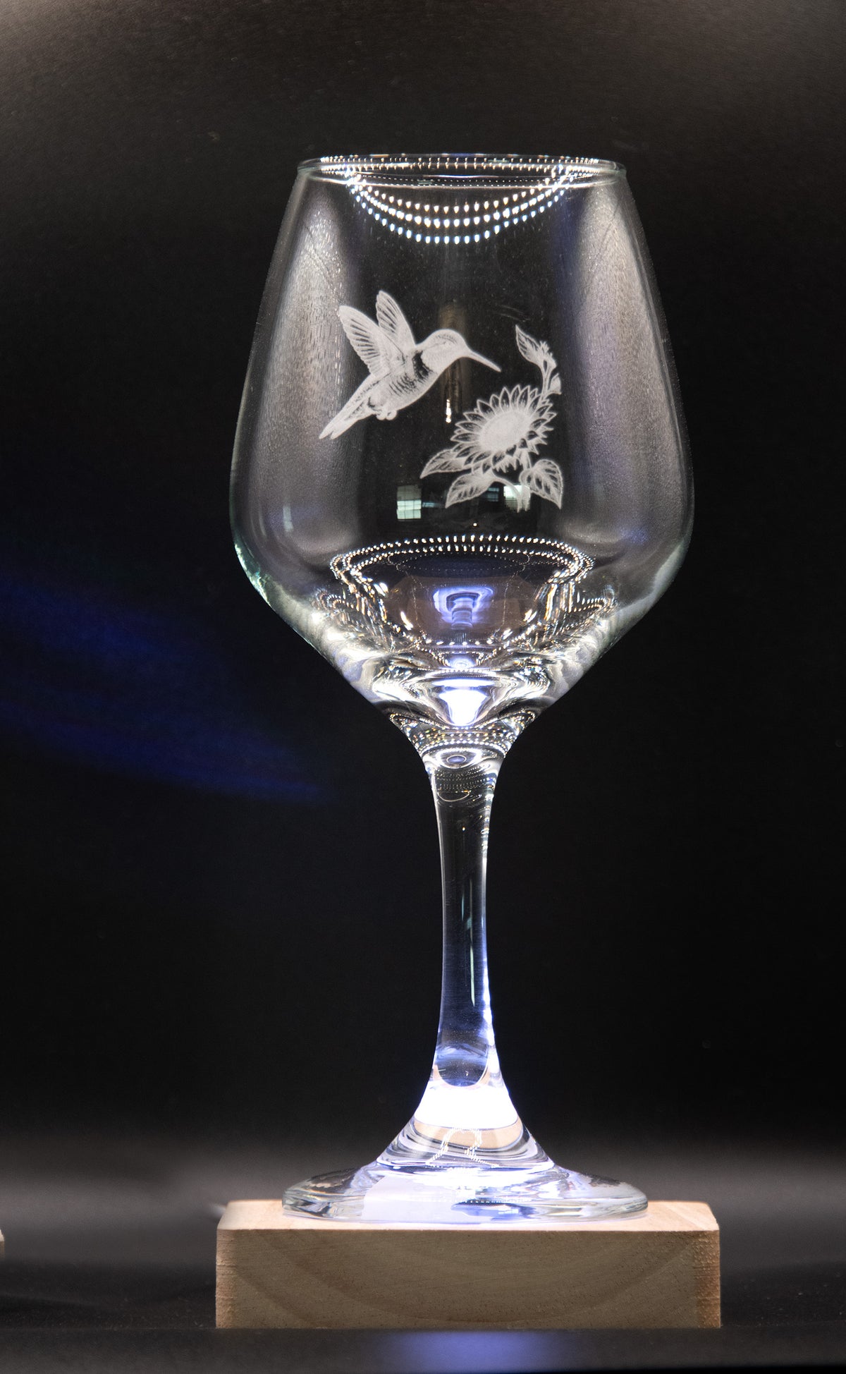 Wine Glass - Hummingbird & Sunflower
