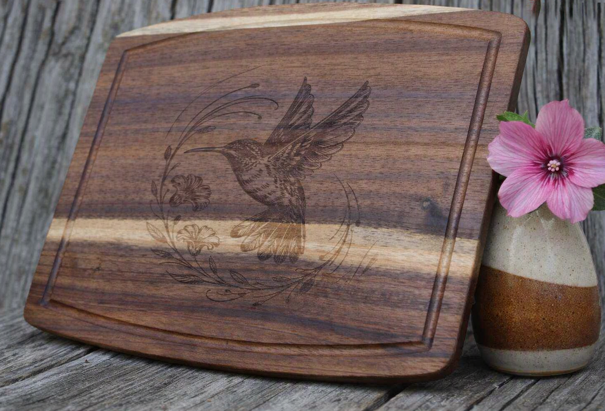 Acacia Cutting Board - Hummingbird & Flowers