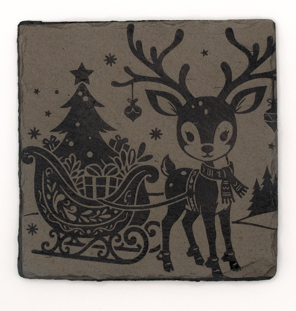 Square Slate Coasters - Rudolph