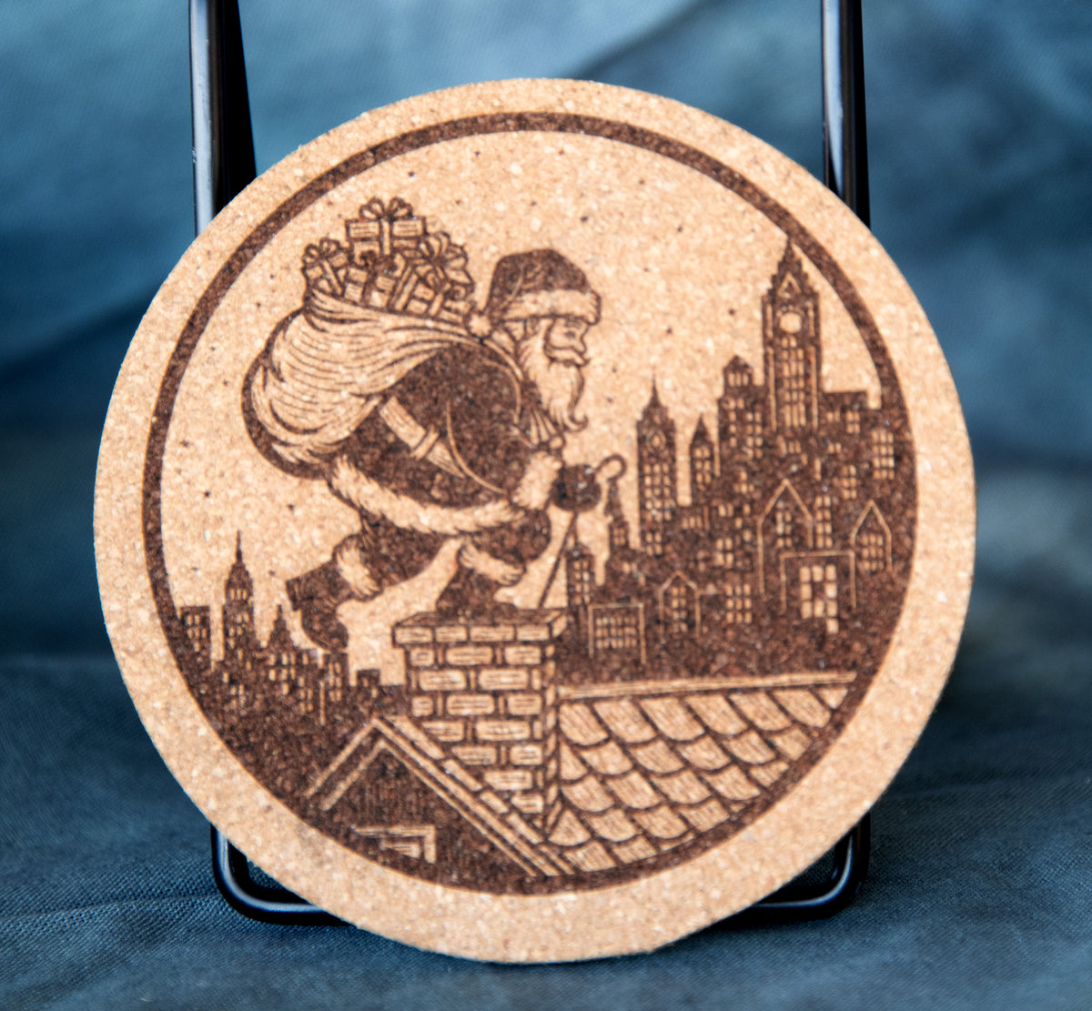 Round Cork Coasters - Santa Roof