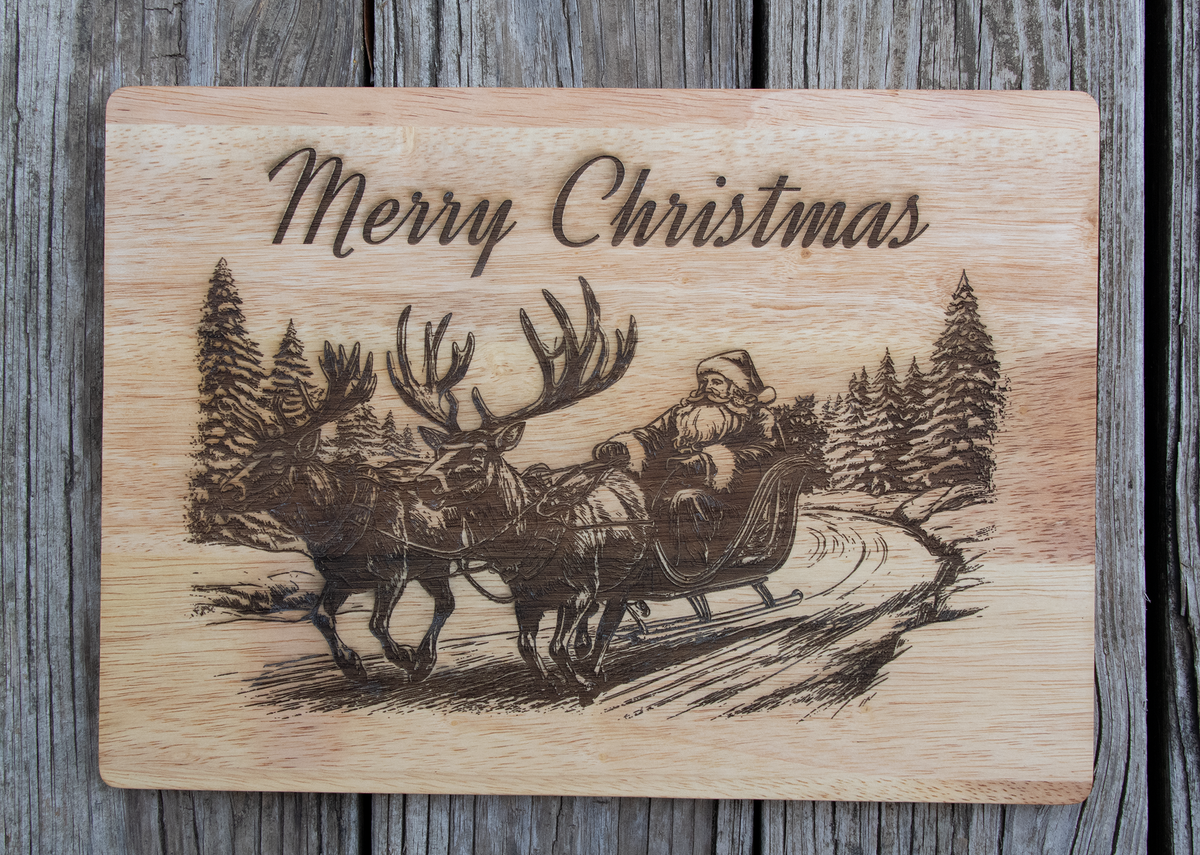 Rubberwood Cutting Board -Santa Sleigh