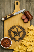 Bamboo Cutting Board w/Handle - Texas Star & Wreath